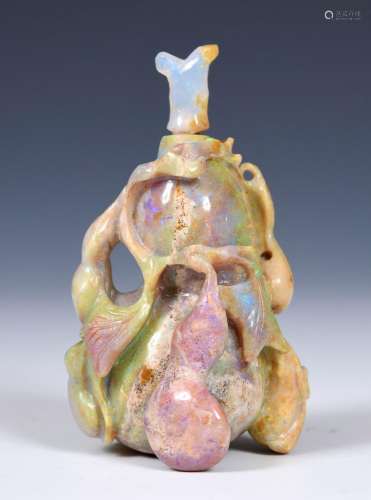 A Chinese carved opal snuff bottle, 8 cm high Provenance: Fr...