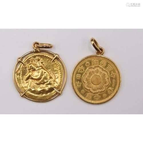 JEWELRY. Japanese and Ancient Gold Coin Pendants.