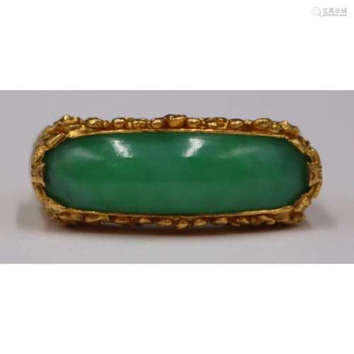 JEWELRY. Chinese High Karat Gold and Jade Saddle