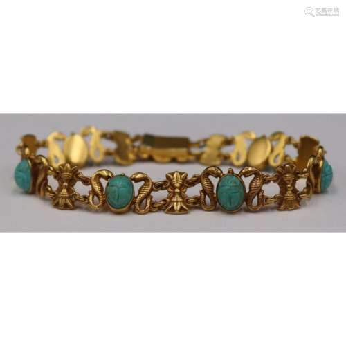 JEWELRY. Egyptian Revival 14kt Gold and Turquoise
