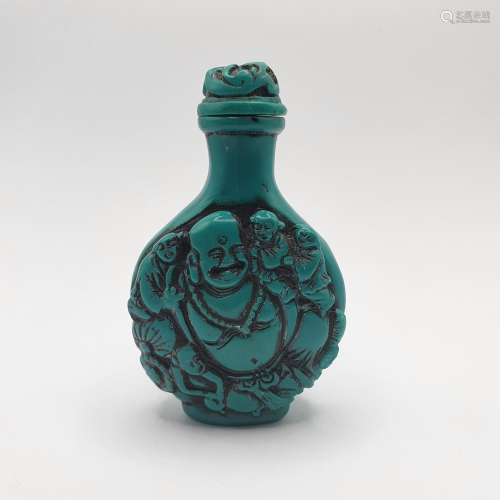 A Chinese turquoise coloured snuff bottle, 7 cm high Provena...