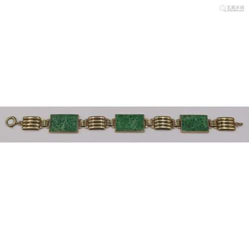 JEWELRY. Art Deco 14kt Gold and Jade Bracelet.