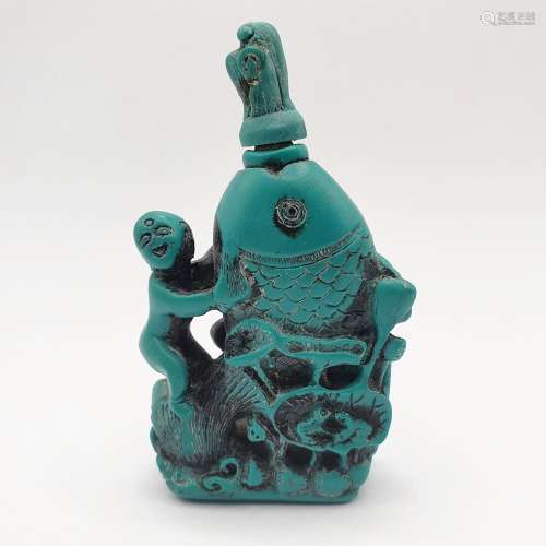 A Chinese turquoise snuff bottle, 8 cm high Provenance: From...