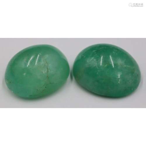 Pair of Large Emerald? Cabochons.