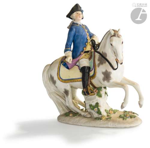 MeissenGroupe en porcelaine représentant un gentilhomme à ch...