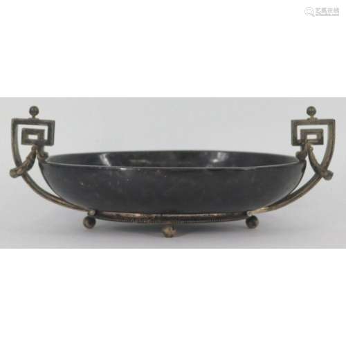 SILVER. Faberge Silver Mounted Polished Stone Dish