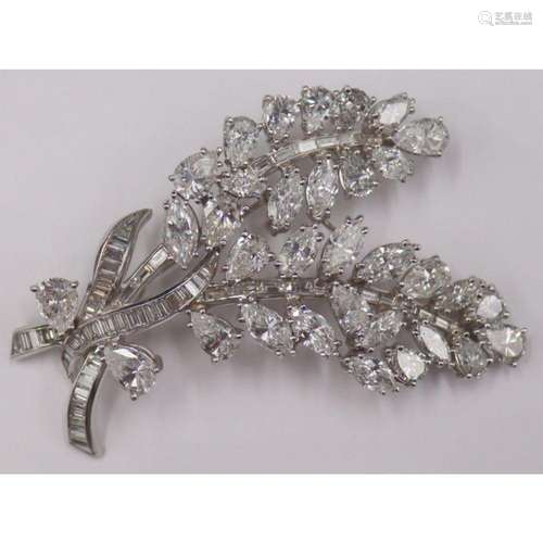 JEWELRY. 11+ Cttw Diamond and Platinum Brooch.