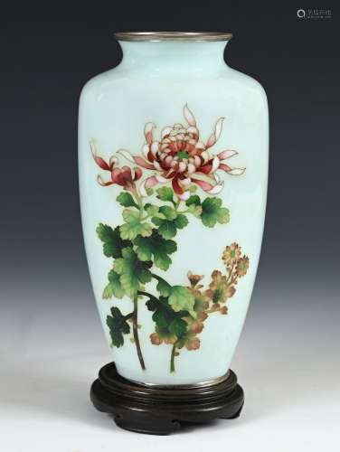 A Japanese cloisonne vase, with a pale blue ground, decorate...