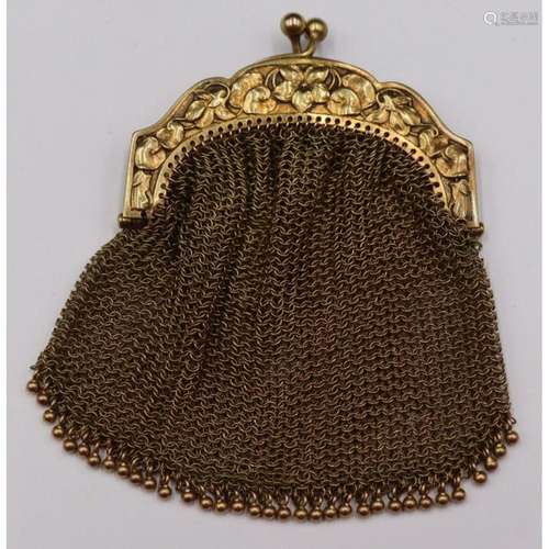 JEWELRY. 14kt Gold Floral Decorated Coin Purse.