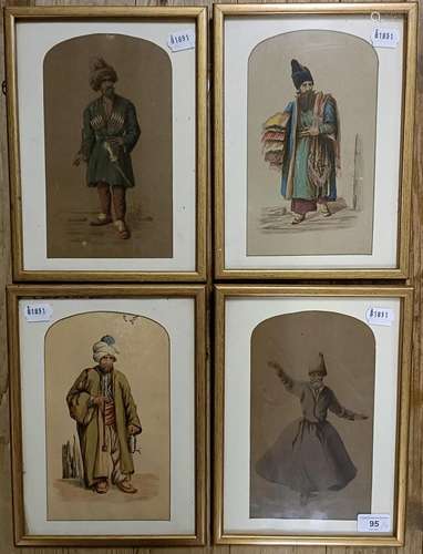 A set of early 20th century studies of Eastern costumes, wat...