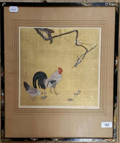 ***Withdrawn*** A Japanese print of a cock, hen and chicks, ...