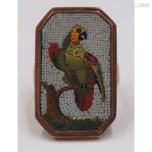 JEWELRY. 9/10kt Gold and Micromosaic Parrot Ring.