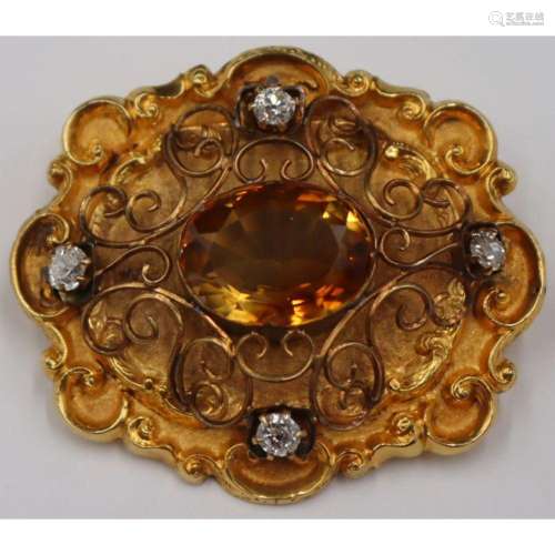 JEWELRY. 18kt Gold, Colored Gem and Diamond Brooch