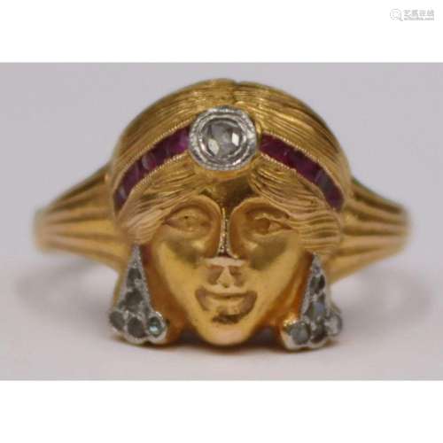 JEWELRY. Art Nouveau 18kt Gold, Platinum, Diamond