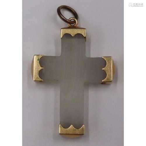 JEWELRY. 14kt Gold Mounted Carved Cross Pendant.