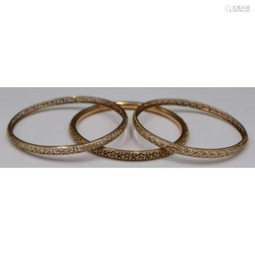JEWELRY. (3) 14kt Gold Pierced Bangle Bracelets.