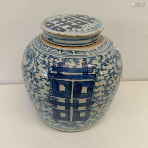 A Chinese blue and white ginger jar and cover, 25 cm high Ha...
