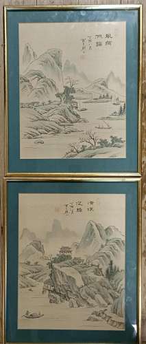 A Chinese print, landscape, 36 x 28 cm, and its pair (2)