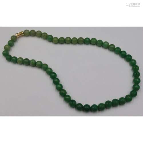 JEWELRY. 14kt Gold and Jade Beaded Necklace.