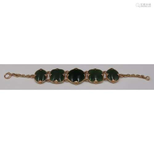 JEWELRY. Vintage 14kt Gold and Jade Bracelet.