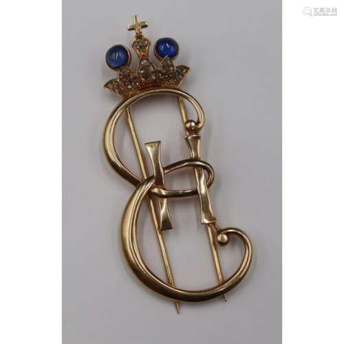 JEWELRY. 14kt Gold, Colored Gem and Diamond Brooch
