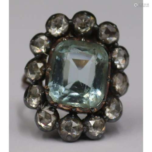 JEWELRY. Antique Silver-Topped 18kt Gold Gem and
