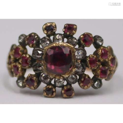 JEWELRY. Antique 18kt Gold, Diamond and Gem Ring.