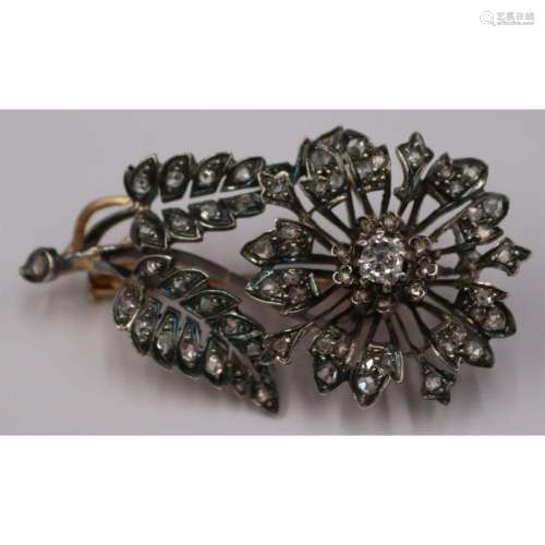JEWELRY. Antique Diamond Floral Form Brooch.