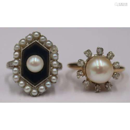 JEWELRY. (2) Platinum and 14kt Gold & Pearl Rings.
