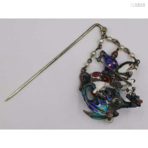 JEWELRY. Continental Enameled Silver Stickpin.