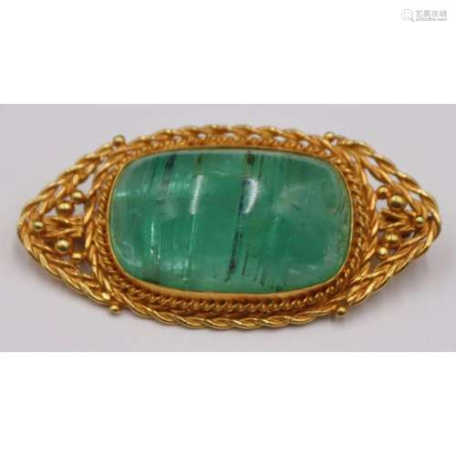 JEWELRY. 14kt Gold and Gem Cabochon Brooch.