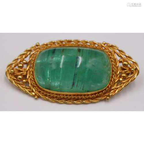 JEWELRY. 14kt Gold and Gem Cabochon Brooch.