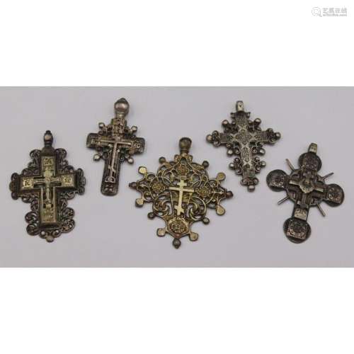JEWELRY. (5) Continental Silver Cross Pendants.