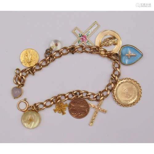 JEWELRY. 14kt Gold Bracelet With (10) 14kt Charms.