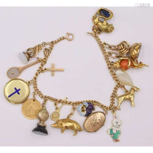 JEWELRY. 14kt Gold Bracelet with (16) Charms.