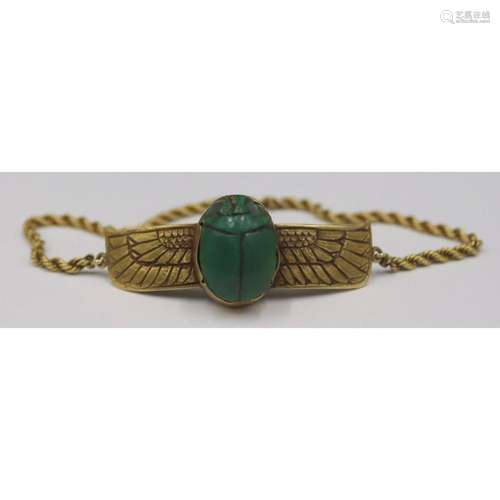 JEWELRY. Egyptian Revival 14kt Gold Winged Scarab