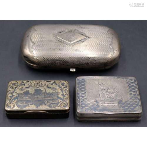 SILVER. (3) Antique Russian Silver Boxes.