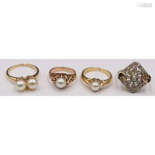 JEWELRY. Assorted Gold Diamond and Pearl Rings.