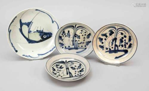 4 plates blue and white, China