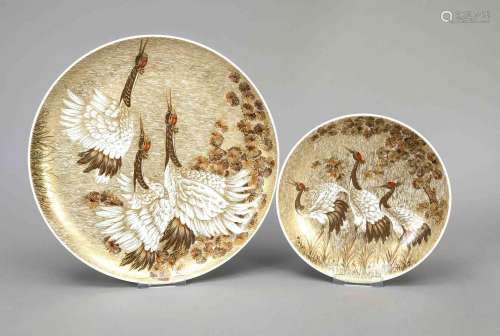 Two plates of golden cranes, p