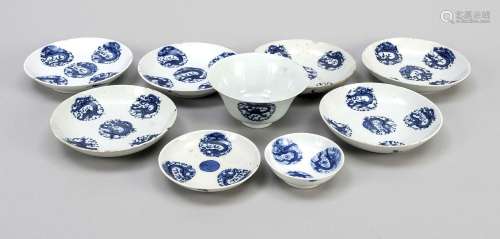Set of nine dragon porcelain,