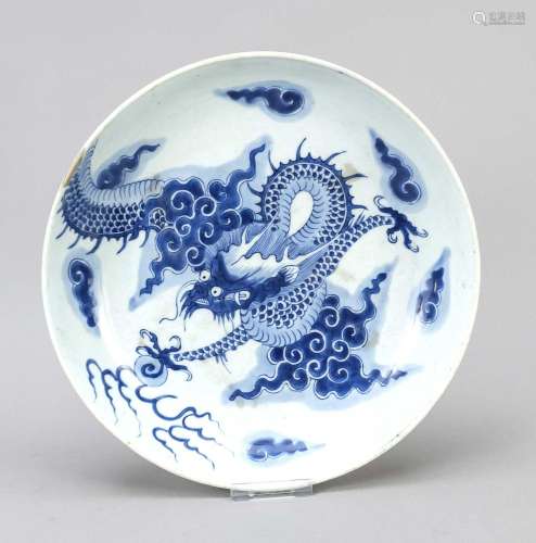 Large Dragon Plate Blue and Wh