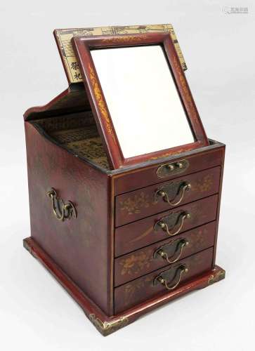 Hinged mirror box with drawers