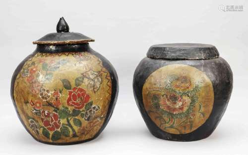 2 Giant lidded pots, China, 20