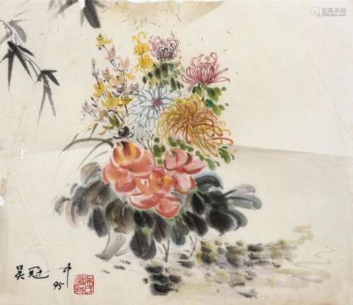 吴冠中款 花卉 画心