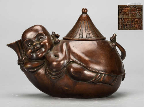 铜婴戏茶壶