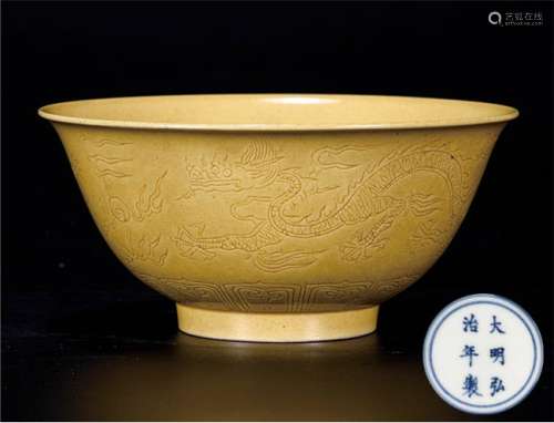 黄釉龙纹碗