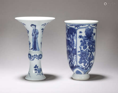 Two pieces of blue and white porcelain of Kangxi in Qing Dyn...