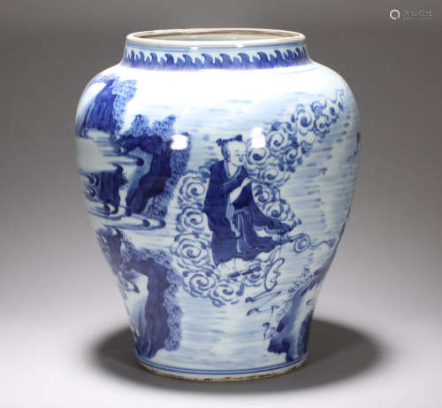 Qing Dynasty Kangxi blue and white figure jar