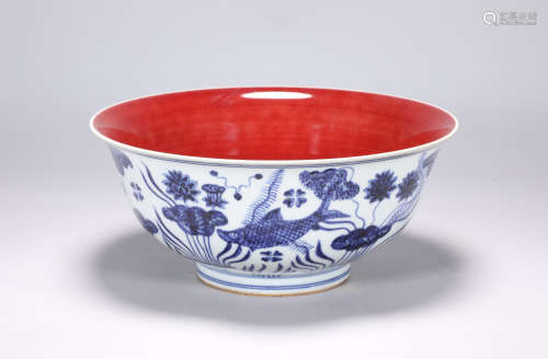 Xuande blue-and-white fish algae pattern bowl in Ming Dynast...